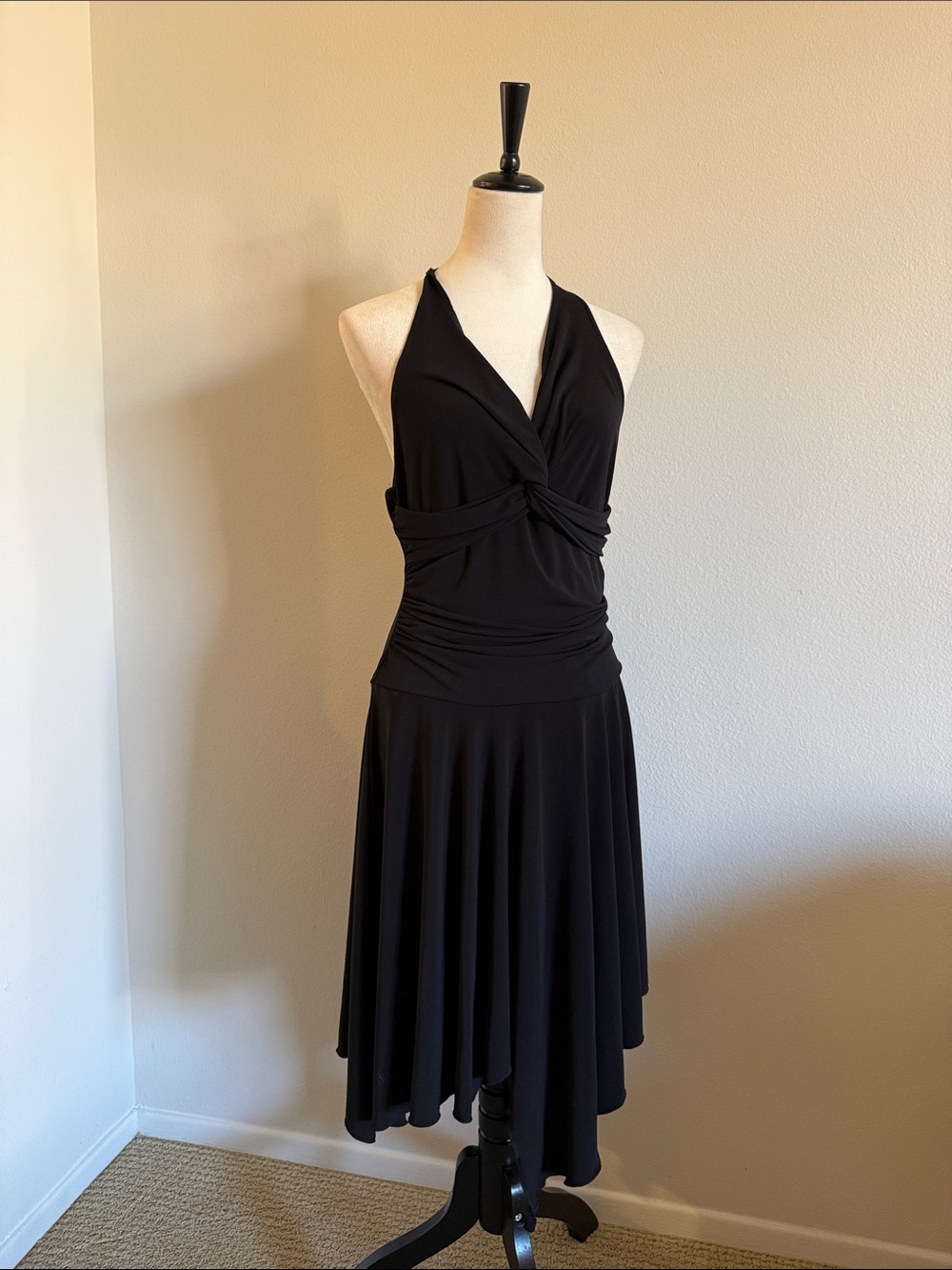 Black Asymmetric Hem Halter Dress